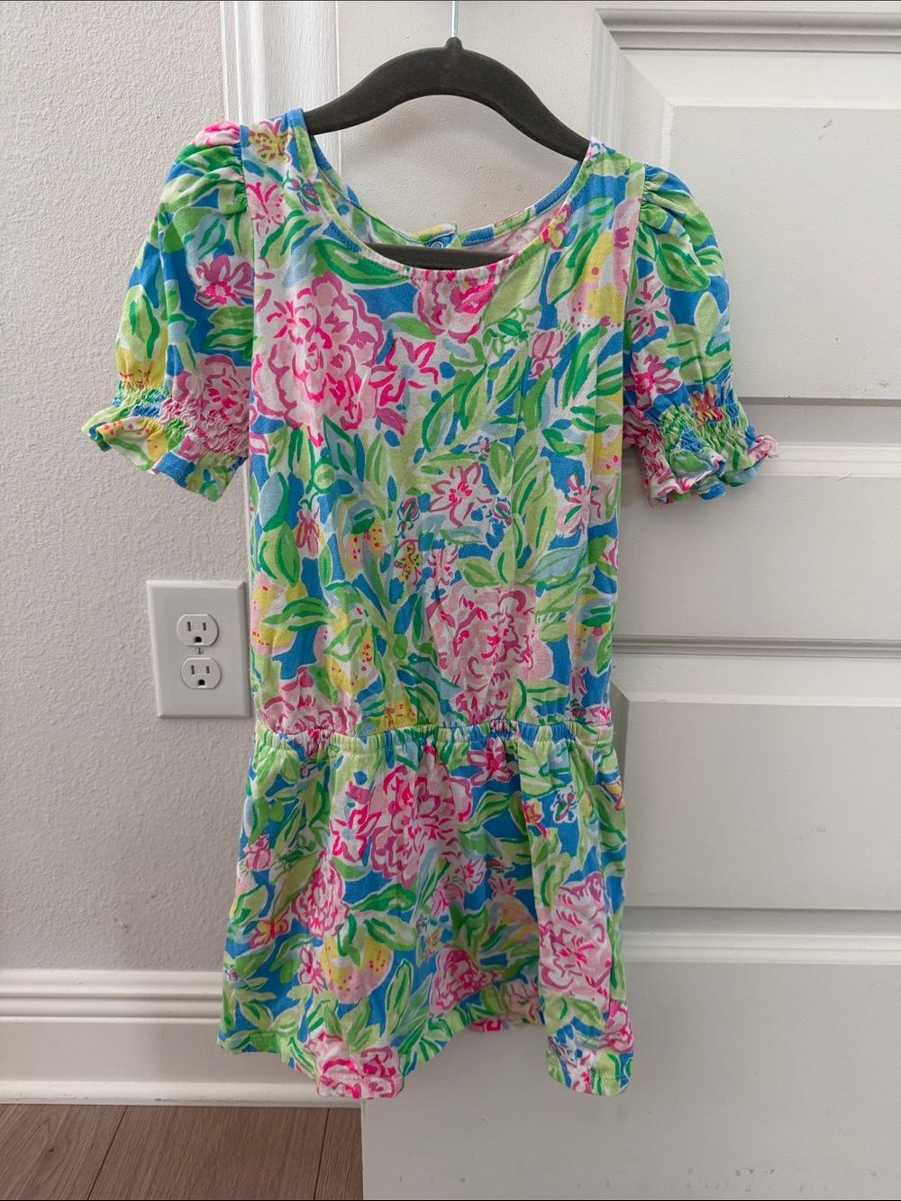 Lilly Pulitzer Girls' Pink Floral Short Sleeve Dress with built in shorts
